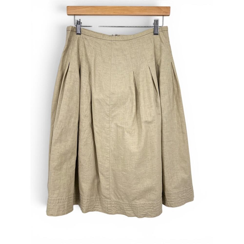 Oscar De La Renta Linen Cotton Blend Knee Length Skirt Tan Women's 4